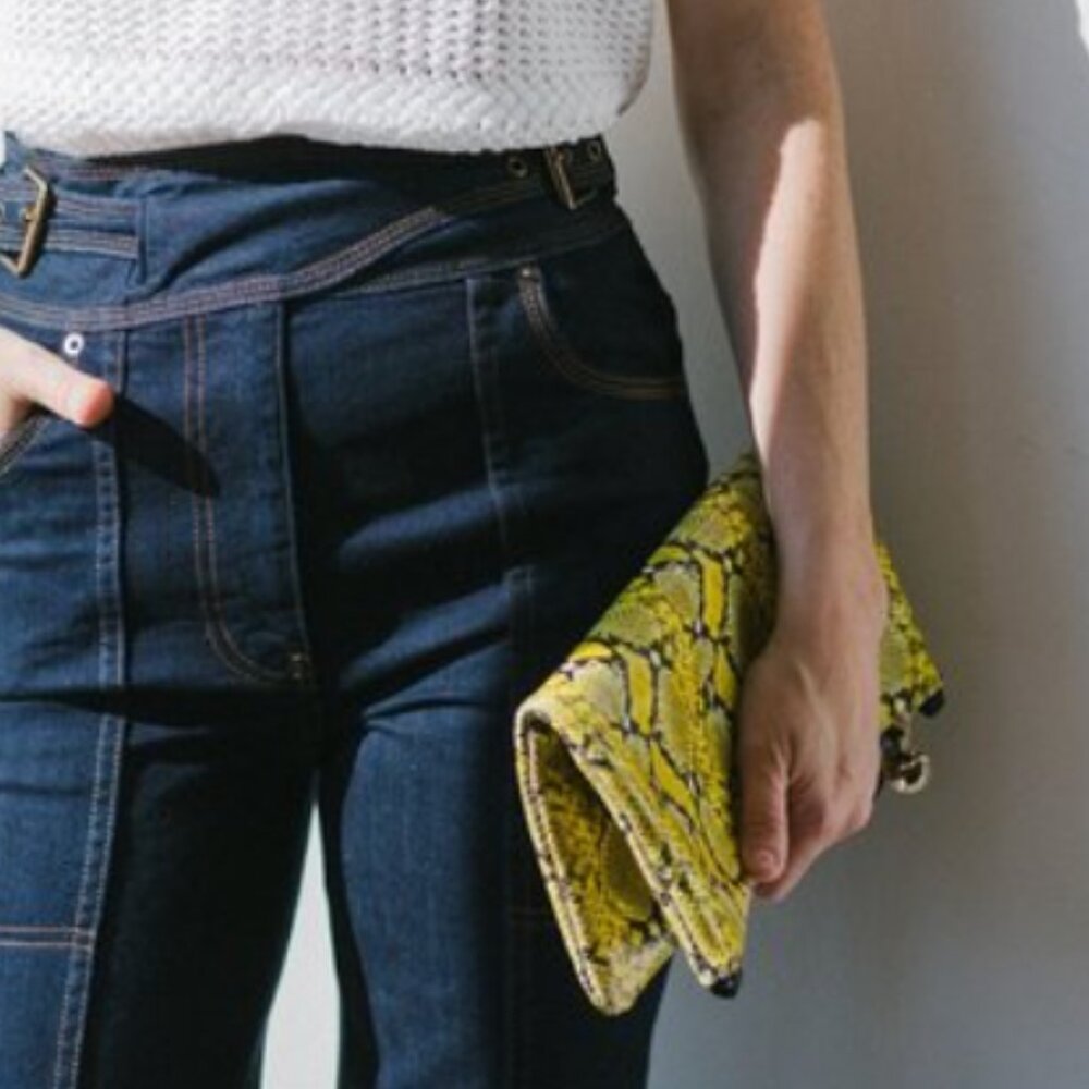 Clare V Yellow Snake Fold Over Clutch